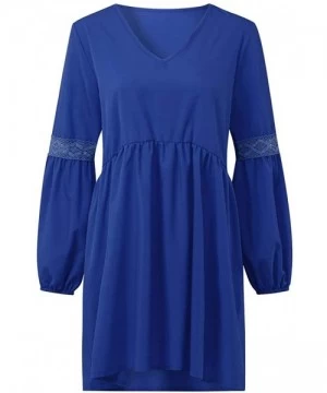 Cover-Ups Women's Flowy Sundress Flared Tunic Dress - D-blue - CR193MT3YM4