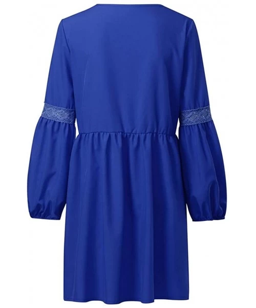 Cover-Ups Women's Flowy Sundress Flared Tunic Dress - D-blue - CR193MT3YM4