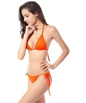 Tankinis Sexy Bikini Sets-Women's Triangle Swimsuit Two Piece Tie Side Bottom Padded Top Bathing Suit - Orange - CE195KR8QGG