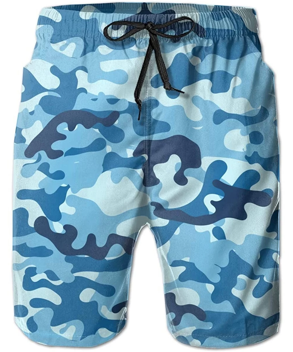 Trunks Blue Camouflage Texture Men Swim Trunks Cool Quick Dry Surf Beach Shorts with Mesh Lining/Side Pockets - White - CD190...