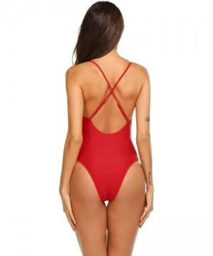 One-Pieces Womens Sexy Ruffle Criss Cross Back One Piece Swimsuit Monokini Swimwear - 66-red - CN18RGRNTG7