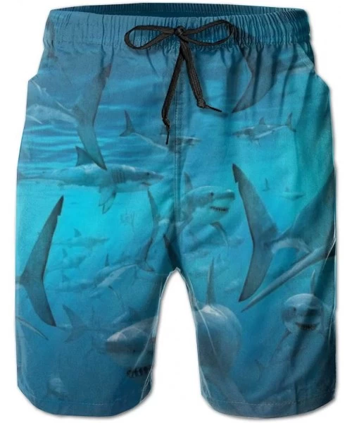 Board Shorts Men Beach Board Shorts Swim Trunks Bathing Suit - Underwater Shark Group Sea Blue - Underwater Shark Group Sea B...