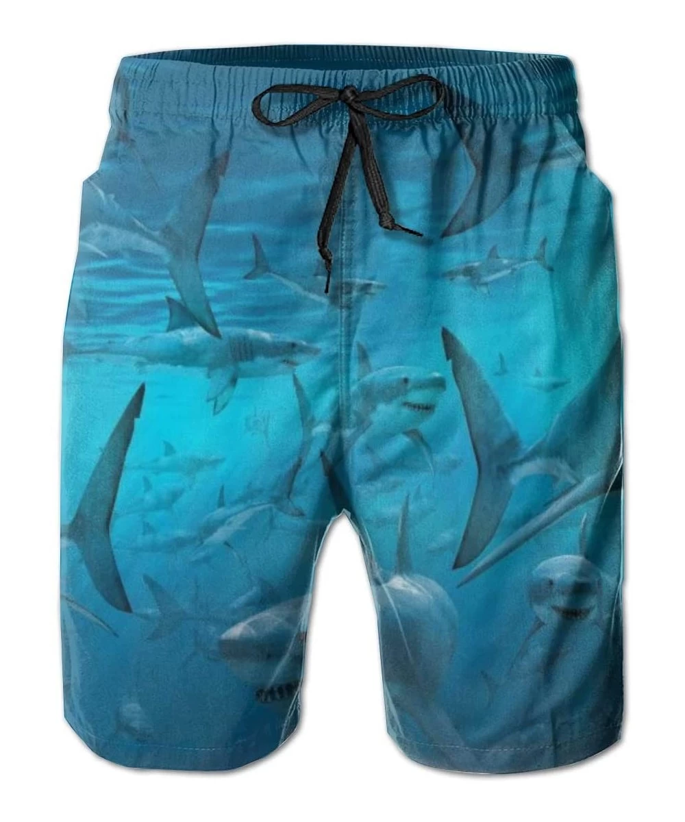 Board Shorts Men Beach Board Shorts Swim Trunks Bathing Suit - Underwater Shark Group Sea Blue - Underwater Shark Group Sea B...