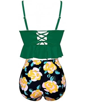 One-Pieces Women Ruffled High Waisted Tankini Bikini Swimsuit Set S-XXXL - Green-2 - C018UU68U8Z