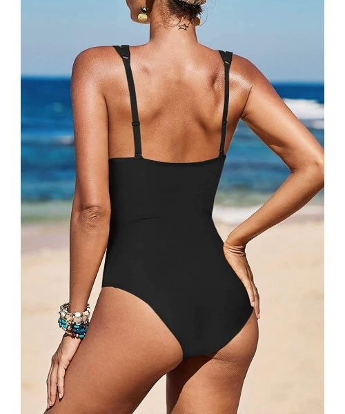 One-Pieces Womens Sexy V Neck Plunge Monokini Hollow Out One Piece Swimsuit Bathing Suit - Black - CI196RHZI5Q