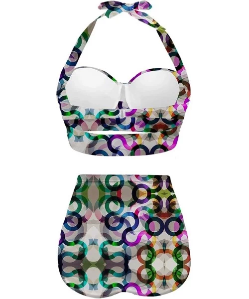 Sets Women's Halter Abstract Print Funny Swimsuits High Waisted Bikini Set - Multicolored-27 - C5196884ZUA