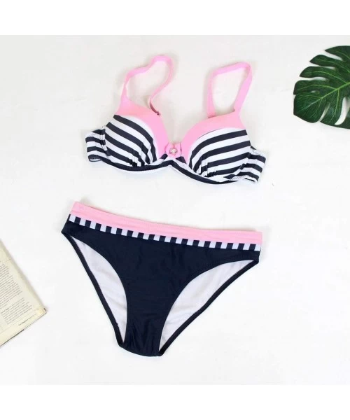 Sets Top Swimsuit for Womens Padded Push-up Bra Bikini Set Swimsuit Bathing Suit Swimwear Beachwear - Pink - CO18TOT40K8