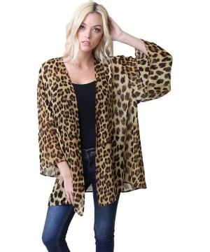 Cover-Ups Leopard Thin Chiffon Loose fit Kimono Sleeve Cardigan Cover up and Robe - Leopard Brown - CC18CGL8M49