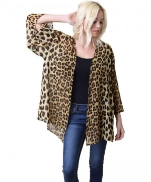 Cover-Ups Leopard Thin Chiffon Loose fit Kimono Sleeve Cardigan Cover up and Robe - Leopard Brown - CC18CGL8M49