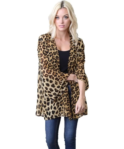 Cover-Ups Leopard Thin Chiffon Loose fit Kimono Sleeve Cardigan Cover up and Robe - Leopard Brown - CC18CGL8M49