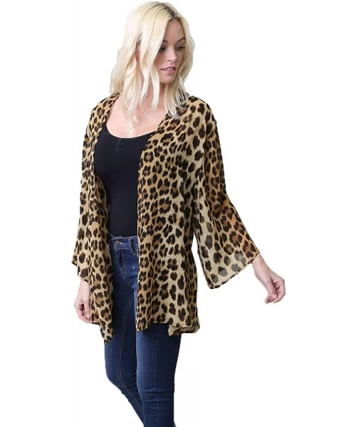 Cover-Ups Leopard Thin Chiffon Loose fit Kimono Sleeve Cardigan Cover up and Robe - Leopard Brown - CC18CGL8M49