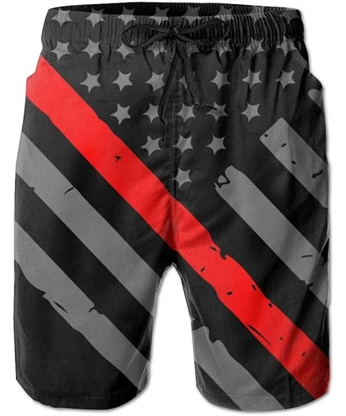 Board Shorts Thin Red Line American Flag Firefighter Mens Fashion Board/Beach Shorts Surf Yoga Bathing Suit with Pockets - CG...