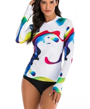 Cover-Ups Women's Athletic Swimsuit Long Sleeve Rash Guard Swimming Bathing Suit Swimwear - White Graffiti - CW1945W58UD