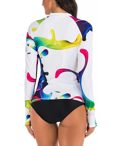 Cover-Ups Women's Athletic Swimsuit Long Sleeve Rash Guard Swimming Bathing Suit Swimwear - White Graffiti - CW1945W58UD