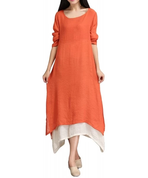 Cover-Ups Women's Maxi Dresses Solid Kaftan Loose Cotton Long Dress Improve for Americans - D-orange - CC195WMAO08