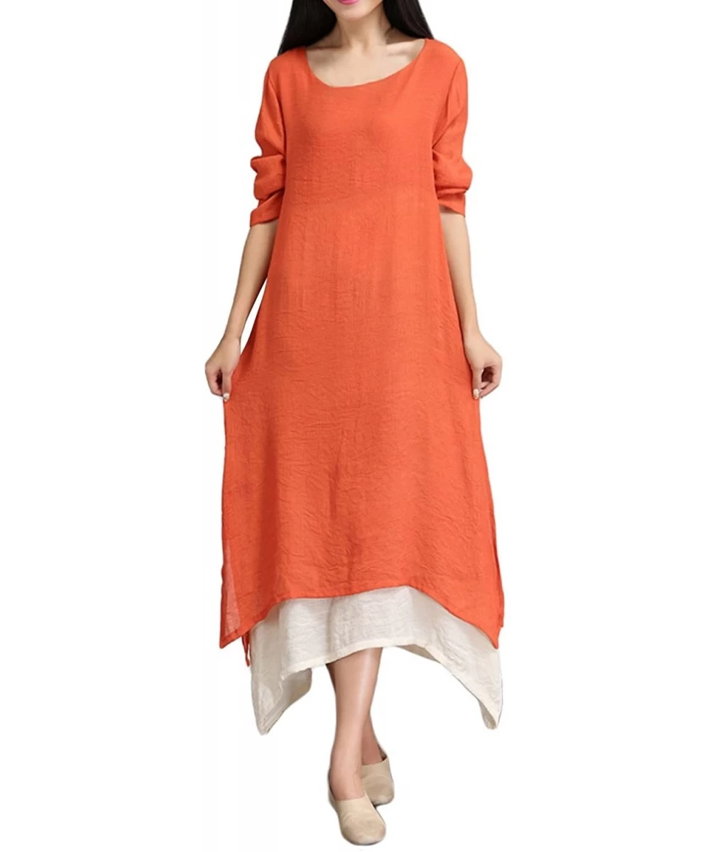 Cover-Ups Women's Maxi Dresses Solid Kaftan Loose Cotton Long Dress Improve for Americans - D-orange - CC195WMAO08