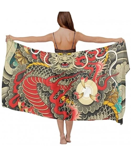 Cover-Ups Women Girls Fashion Chiffon Beach Bikini Cover Up Sunscreen Wrap Scarves - Red Chinese Dragon Dragon Ball Artwork -...