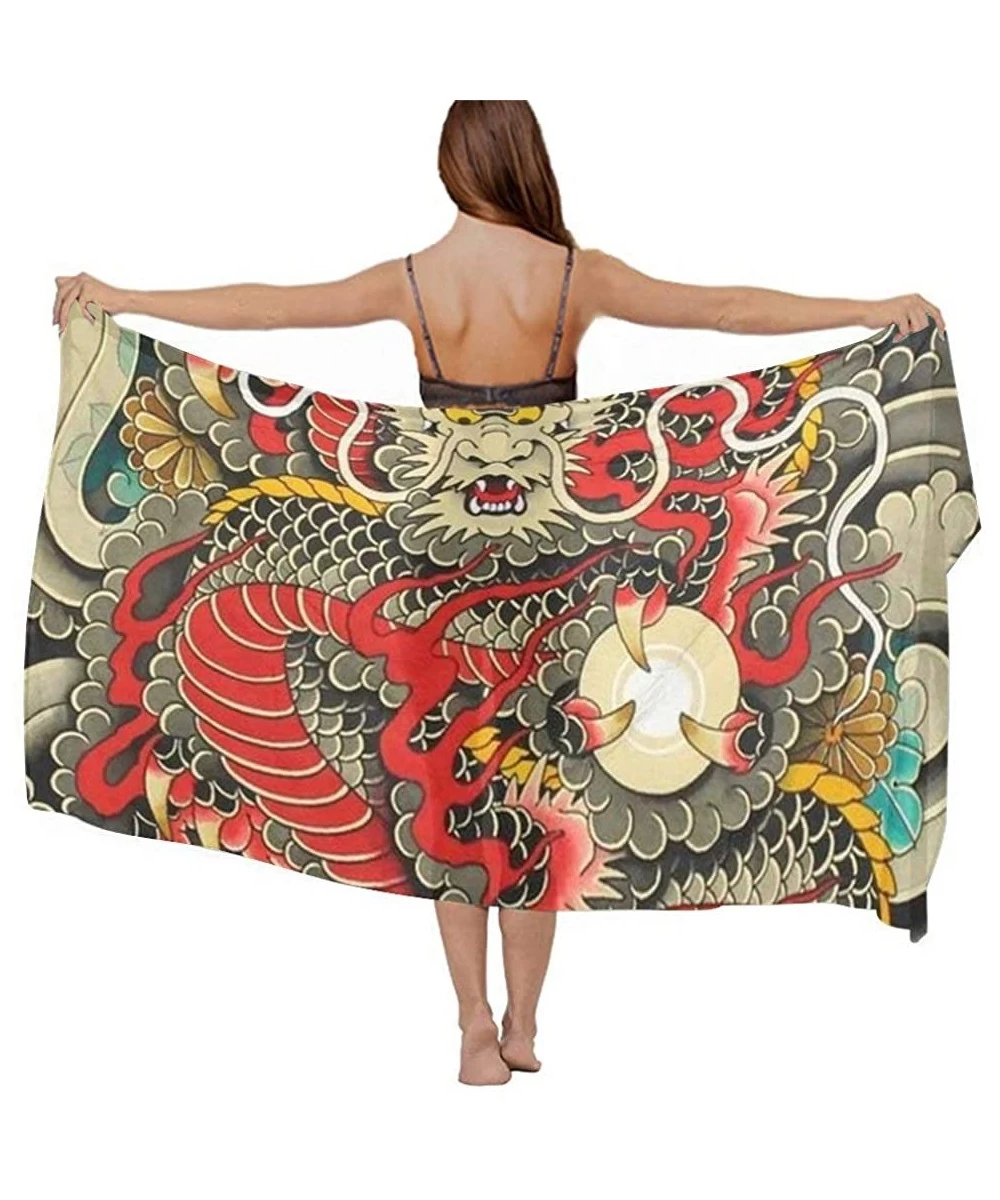 Cover-Ups Women Girls Fashion Chiffon Beach Bikini Cover Up Sunscreen Wrap Scarves - Red Chinese Dragon Dragon Ball Artwork -...