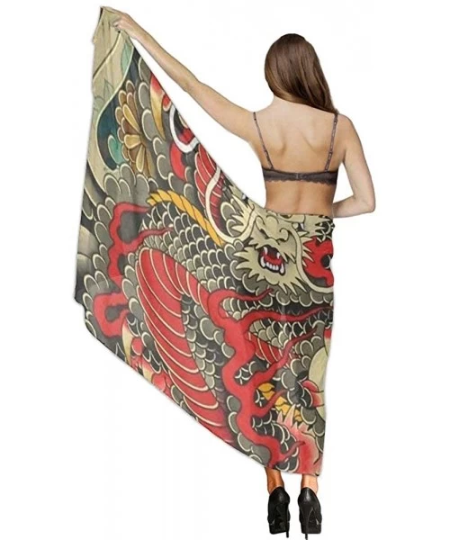 Cover-Ups Women Girls Fashion Chiffon Beach Bikini Cover Up Sunscreen Wrap Scarves - Red Chinese Dragon Dragon Ball Artwork -...