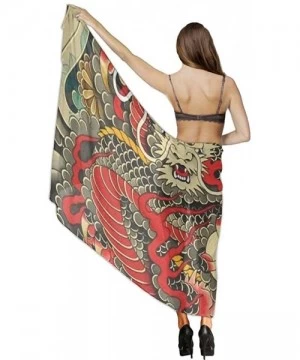 Cover-Ups Women Girls Fashion Chiffon Beach Bikini Cover Up Sunscreen Wrap Scarves - Red Chinese Dragon Dragon Ball Artwork -...