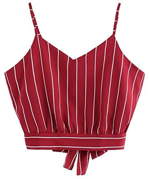 One-Pieces 2020 Summer Womens Camisole Sleeveless Striped Button Camis Spaghetti Strappy Bowknot Crop Tank Tops Vests 1 Red -...