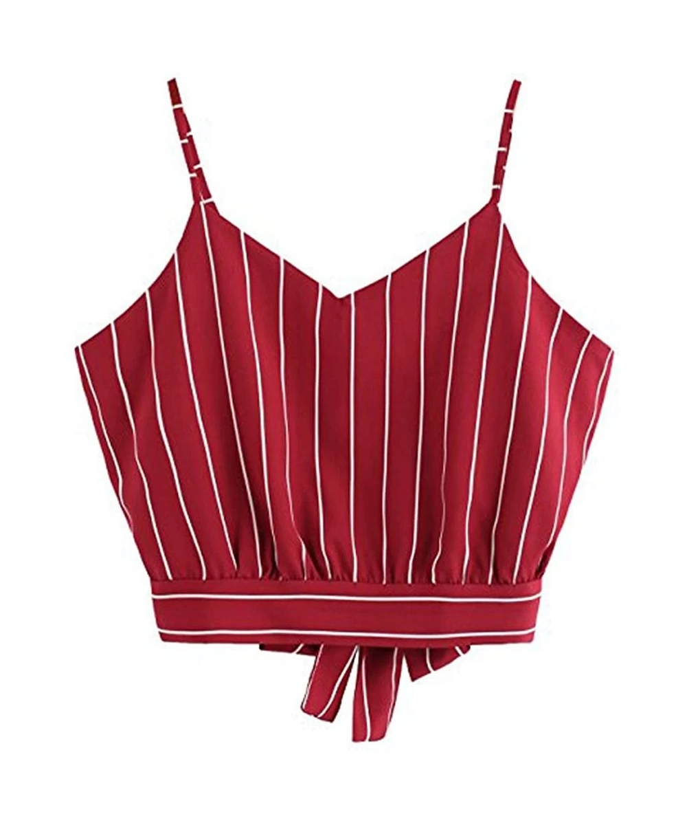 One-Pieces 2020 Summer Womens Camisole Sleeveless Striped Button Camis Spaghetti Strappy Bowknot Crop Tank Tops Vests 1 Red -...