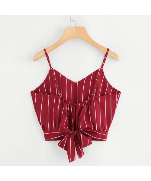 One-Pieces 2020 Summer Womens Camisole Sleeveless Striped Button Camis Spaghetti Strappy Bowknot Crop Tank Tops Vests 1 Red -...