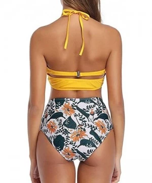 Sets Women Two Piece Bathing Suits Solid Halter Bikini Top Vintage Bohemia Print High Waisted Bikini Bottoms Swimsuit - Z-g-y...