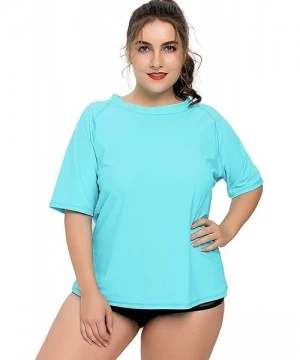 Rash Guards Womens Plus Size Long Sleeve Rash Guard Top Zipper Swimsuit Swim Shirt - Aqua(solid) - C5184YLS5Y9