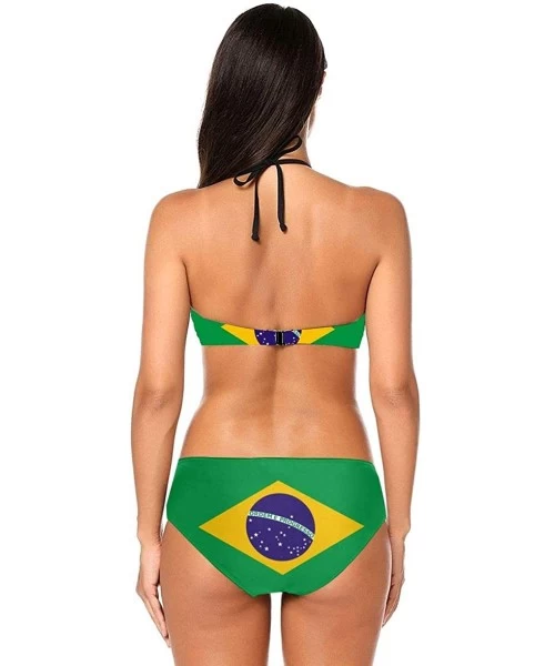 Sets Womens Bikini Set Colombia Flag Sexy Halter Two Piece Triangle Swimsuits Beach - National Brazil Flag - C0190THX53E