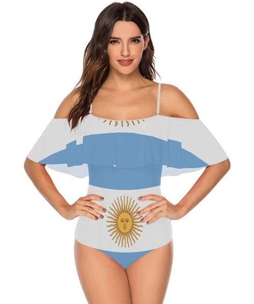 One-Pieces Trinidad and Tobago Flag Women One Piece Flounce Swimsuit Off Shoulder Bikini - Argentina Flag - C818UT49AIT