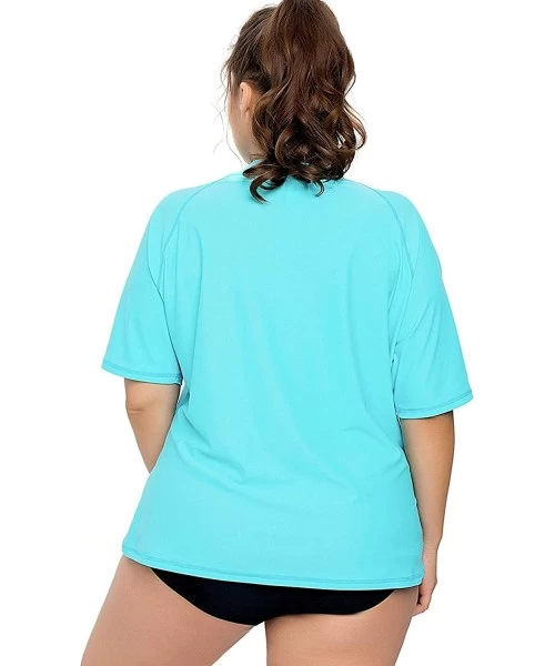 Rash Guards Womens Plus Size Long Sleeve Rash Guard Top Zipper Swimsuit Swim Shirt - Aqua(solid) - C5184YLS5Y9