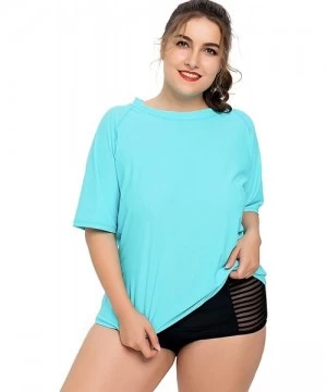 Rash Guards Womens Plus Size Long Sleeve Rash Guard Top Zipper Swimsuit Swim Shirt - Aqua(solid) - C5184YLS5Y9