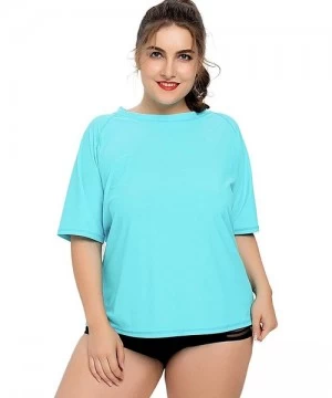 Rash Guards Womens Plus Size Long Sleeve Rash Guard Top Zipper Swimsuit Swim Shirt - Aqua(solid) - C5184YLS5Y9