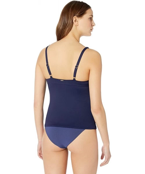 Tops Women's Twist Front Underwire Cup Sized Tankini Swim Top - Navy - CI12811EL1F