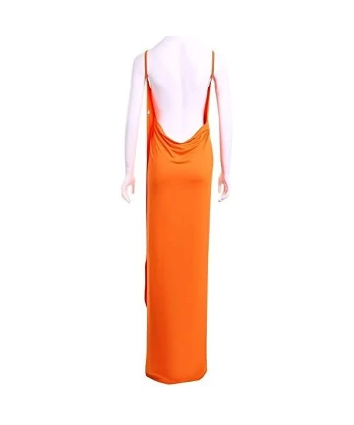 Cover-Ups Women's Spaghetti Strap Backless Beach Dress Bikini Cover Up Wrap Long - Orange - CK17AZIXKOL