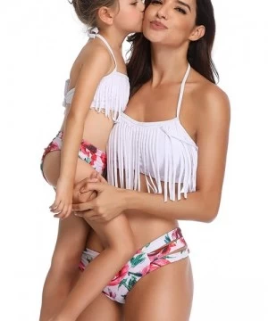 Sets Women Two Pieces Swimwear Mom and Daughter Tassel Bikini Ruffle Swimsuits Girls Bathing Suit - Tassel White - CX18NX2WXG0