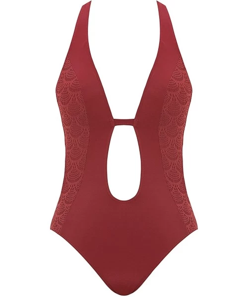 One-Pieces Retro One Piece Swimsuits for Women Sexy Lace Up Plunge Bikini Set Open Back Halter Monokini Pin Up Swimsuit Retro...