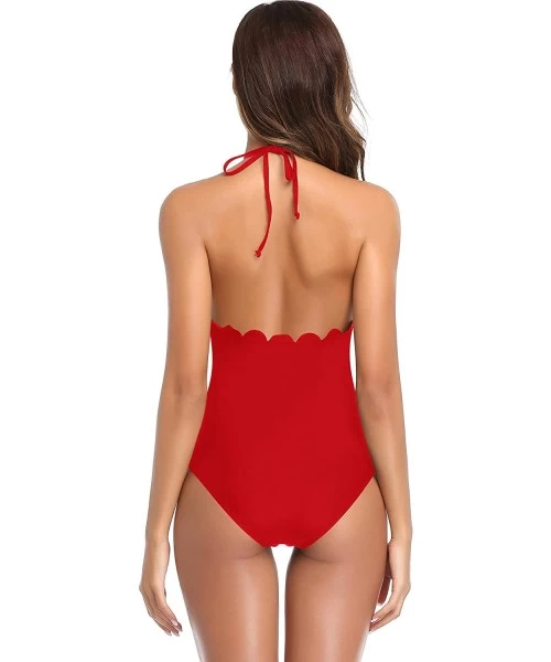 Racing Women's Deep V Padded Backless High Cut Leotard One Piece Swimsuits Bathing Suits - Rose Red - C - C9187I3H5I5