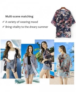 Cover-Ups Womens Floral Chiffon Casual Cardigan - Bikini Half Sleeve Kimono Shawl Sun Protection Blouses Beach Wear Cover ups...