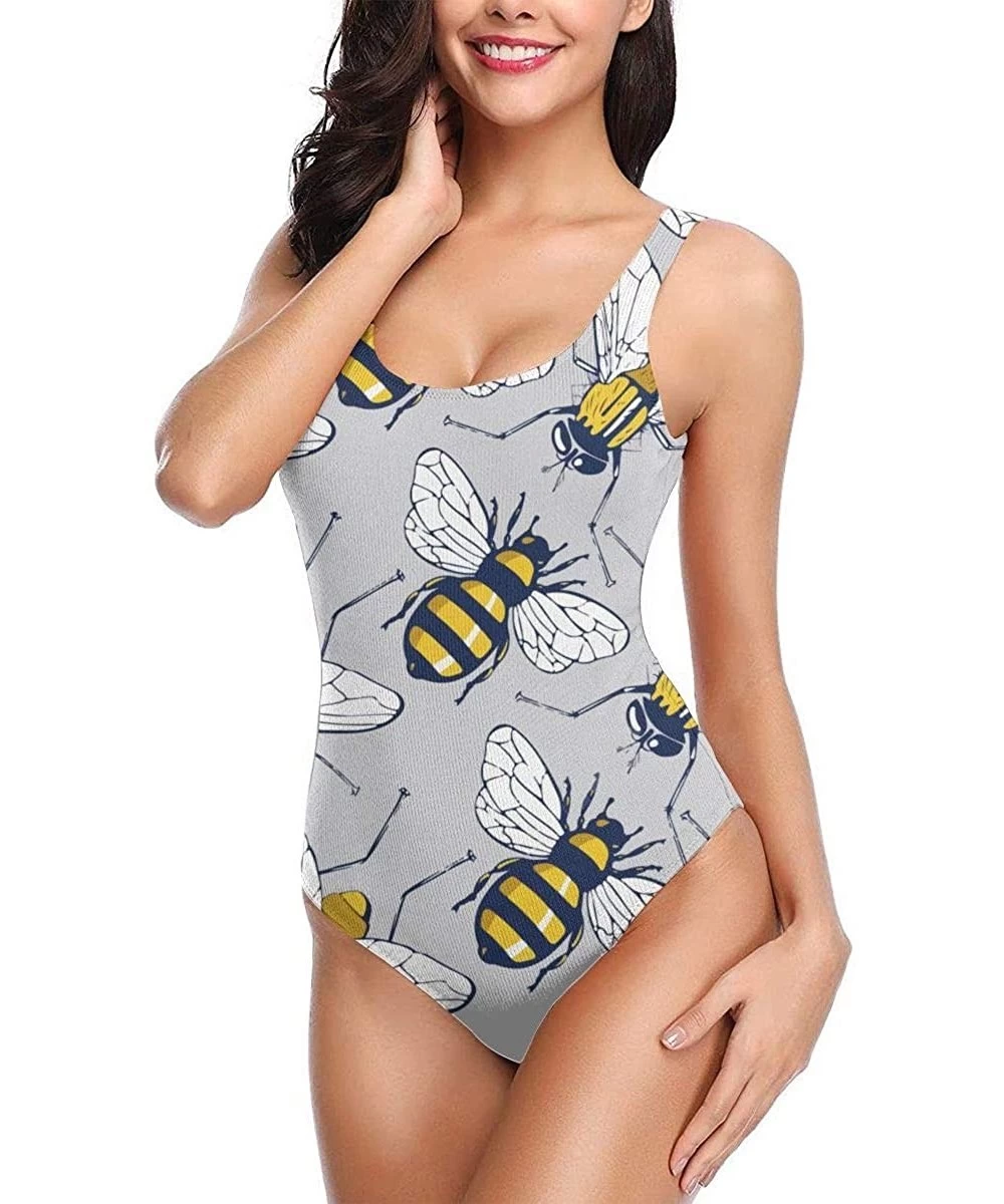 One-Pieces Women's One Piece Swimsuits for Women Athletic Training-Cute Flamingo - Bee Flying - CD18YDQITW5