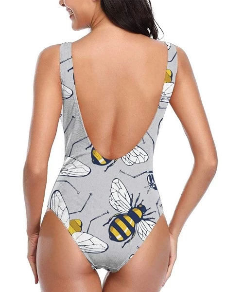 One-Pieces Women's One Piece Swimsuits for Women Athletic Training-Cute Flamingo - Bee Flying - CD18YDQITW5