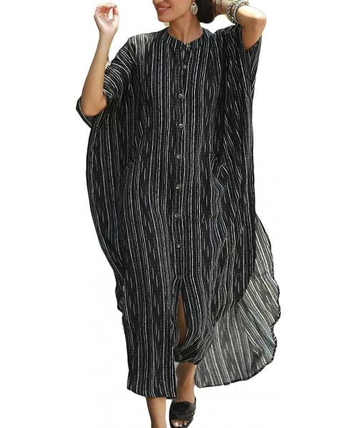 Cover-Ups Women's Swimwear Turkish Kaftans Swimsuit Cover up Caftan Beach Long Dress - A-black Striped - CV19G0S7GQO