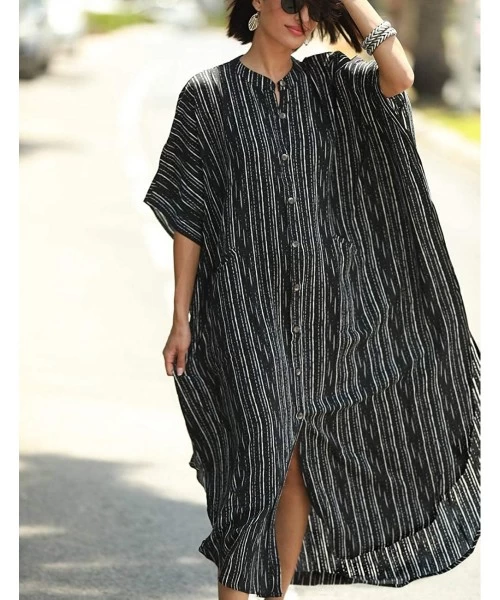 Cover-Ups Women's Swimwear Turkish Kaftans Swimsuit Cover up Caftan Beach Long Dress - A-black Striped - CV19G0S7GQO