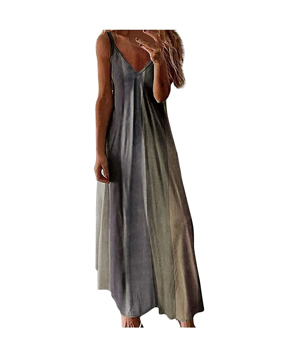 Cover-Ups Cami Tank Dresses for Women Elegant Summer V Neck Tie Dyed Maxi Dress Sleeveless Long Dresses Beach Sundress - C719...