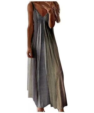 Cover-Ups Cami Tank Dresses for Women Elegant Summer V Neck Tie Dyed Maxi Dress Sleeveless Long Dresses Beach Sundress - C719...