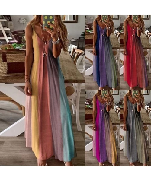 Cover-Ups Cami Tank Dresses for Women Elegant Summer V Neck Tie Dyed Maxi Dress Sleeveless Long Dresses Beach Sundress - C719...