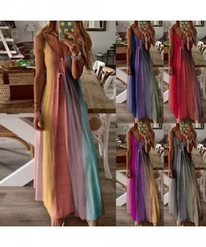 Cover-Ups Cami Tank Dresses for Women Elegant Summer V Neck Tie Dyed Maxi Dress Sleeveless Long Dresses Beach Sundress - C719...