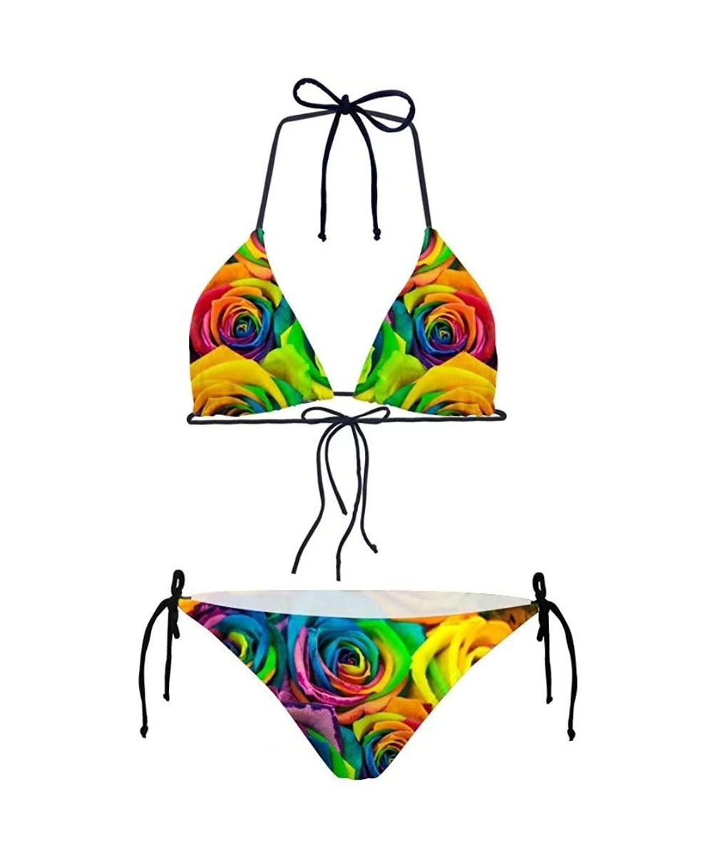 Sets Florals Sexy Women Tie Side Triangle Bikini Set 2 Piece Swimsuit - Floral 1 - CW18O4AH6U7