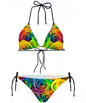 Sets Florals Sexy Women Tie Side Triangle Bikini Set 2 Piece Swimsuit - Floral 1 - CW18O4AH6U7